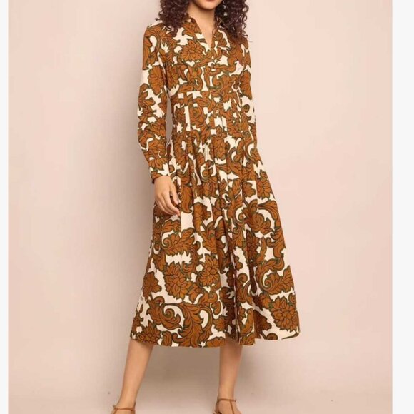 BEST Cara Cara Cameron Midi Dress - Mystic Flora Olive Tan Beige Floral - Picture 5 of 15